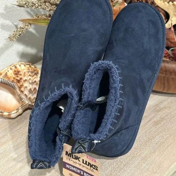 NWT Muk Luks Women's Navy Blue Zippered Platform Ankle Boots with Warm Lining - Picture 6 of 7